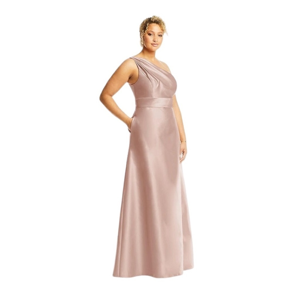ALFRED SUNG D815S‎ Toasted Sugar Satin Twill One Shoulder Gown Size 12 - Blush